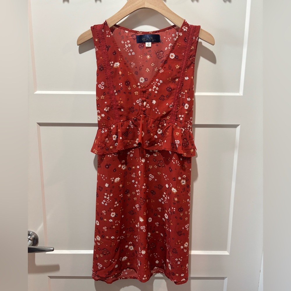 Francesca's Collections Orange Floral Ruffle Mini Dress